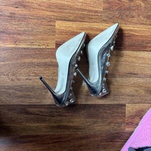 Crystal-Embellished Clear and White Stiletto Pumps